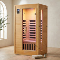 2024 Upgrade 1 to 2 Person Infrared Sauna, Low EMF Infrared Sauna for Home, Indoor Sauna Room, Hemlock Wooden Far Infrared Sauna, Dry Sauna with Bluetooth Speakers, LED Reading and Chromotherapy Lamp — Studio Shot