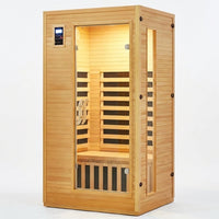 2024 Upgrade 1 to 2 Person Infrared Sauna, Low EMF Infrared Sauna for Home, Indoor Sauna Room, Hemlock Wooden Far Infrared Sauna, Dry Sauna with Bluetooth Speakers, LED Reading and Chromotherapy Lamp — Studio Shot