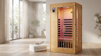 2024 Upgrade 1 to 2 Person Infrared Sauna, Low EMF Infrared Sauna for Home, Indoor Sauna Room, Hemlock Wooden Far Infrared Sauna, Dry Sauna with Bluetooth Speakers, LED Reading and Chromotherapy Lamp — Lifestyle