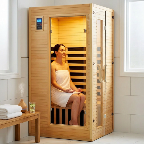 Infrared Sauna Designed for Home Wellness, Low EMF Carbon Panels, Hemlock Wood Construction, Bluetooth Audio