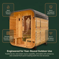 Backyard Discovery Lennon 2-4 Person Traditional Cedar Outdoor Cube Sauna with Porch, Electric Sauna Heater, Sauna Rocks, Dry Heat, Steam Sauna, LED Lights, Wi-Fi Control, Sauna Accessories — Results & Stats