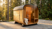 Backyard Discovery Lennon 2-4 Person Traditional Cedar Outdoor Cube Sauna with Porch, Electric Sauna Heater, Sauna Rocks, Dry Heat, Steam Sauna, LED Lights, Wi-Fi Control, Sauna Accessories — Lifestyle