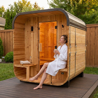 Backyard Discovery Lennon 2-4 Person Traditional Cedar Outdoor Cube Sauna with Porch, Electric Sauna Heater, Sauna Rocks, Dry Heat, Steam Sauna, LED Lights, Wi-Fi Control, Sauna Accessories — Lifestyle