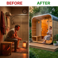 Backyard Discovery Lennon 4-6 Person Traditional Cedar Outdoor Cube Sauna with Porch, Electric Sauna Heater, Sauna Rocks, Dry Heat, Steam Sauna, LED Lights, Wi-Fi Control, Sauna Accessories — Before & After