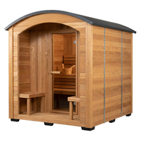Backyard Discovery Lennon 4-6 Person Traditional Cedar Outdoor Cube Sauna with Porch, Electric Sauna Heater, Sauna Rocks, Dry Heat, Steam Sauna, LED Lights, Wi-Fi Control, Sauna Accessories — Studio Shot