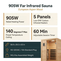 Far Infrared Sauna European Aspen Wood 1 Person Infrared Sauna for Home 905W Low EMF Mini Indoor Sauna with Bluetooth Speakers, Right Door — Results & Stats