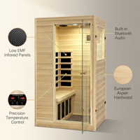 Far Infrared Sauna European Aspen Wood 1 Person Infrared Sauna for Home 905W Low EMF Mini Indoor Sauna with Bluetooth Speakers, Right Door — infographic