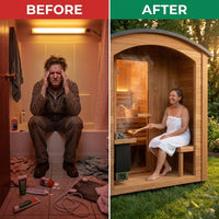 Outdoor Cedar Sauna Designed for Home Wellness, 4-6 Person Capacity, Electric Heater, Wi-Fi Control — Before & After