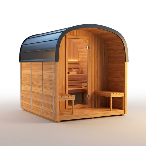 Outdoor Cedar Sauna Designed for Home Wellness, 4-6 Person Capacity, Electric Heater, Wi-Fi Control — Studio Shot