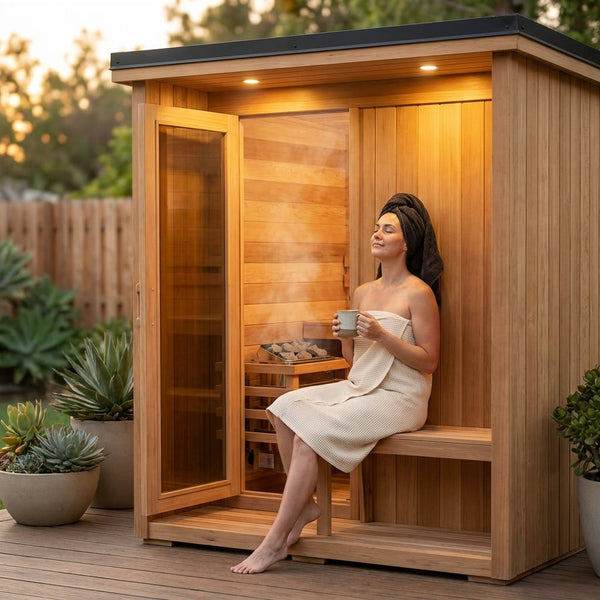 Outdoor Cedar Sauna Designed for Home Wellness, 4-6 Person Capacity, Electric Heater, Wi-Fi Control